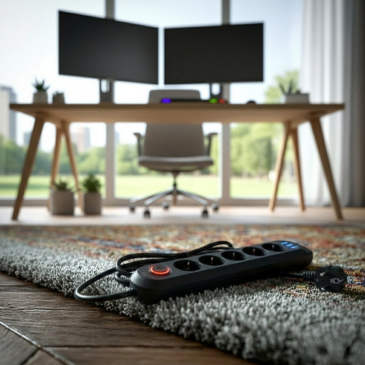 Maclean Steckdosenleiste, 5 Steckdosen-Verlängerungskabel + 3xUSB, 110-240V AC 50/60Hz, 2,1A max 2500W, 1,5m, schwarz, MCE395 B