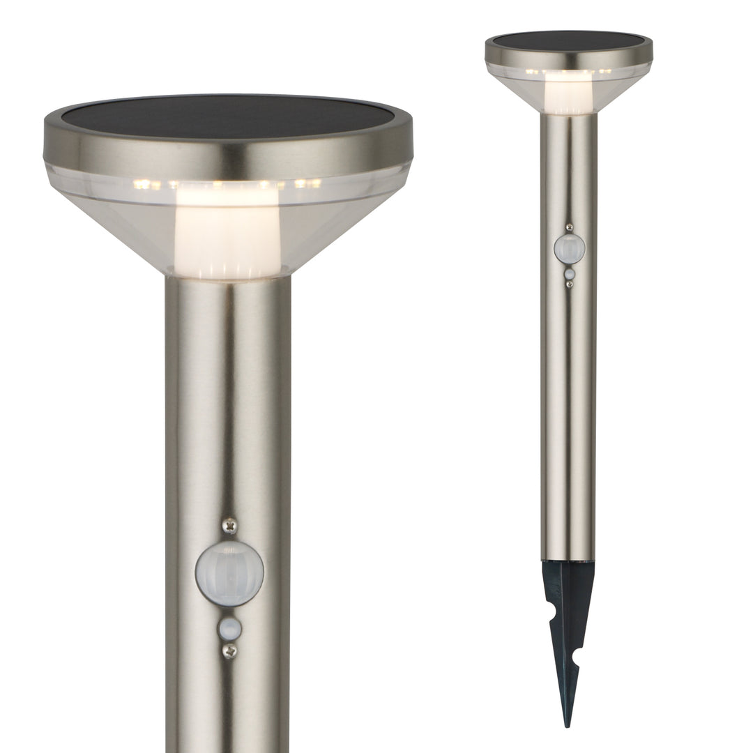 Maclean Solar LED-Leuchte, mit Sensor, 3 Modi, steckbar, Li-ion 18650, IP44, 3.7V, 1200 mAh, Chrom matt, MCE465 C/M, 6 Stück