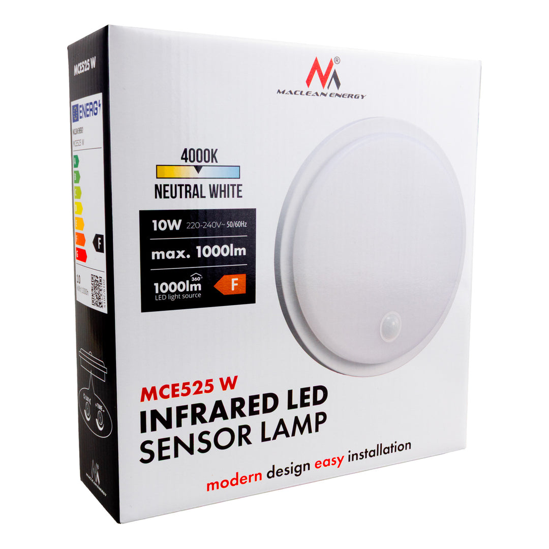 LED-Lampe mit Bewegungssensor Maclean, PIR-Sensor, Farbe Weiß, 10 W, IP65, 1000 lm, neutrale Farbe, MCE525 W