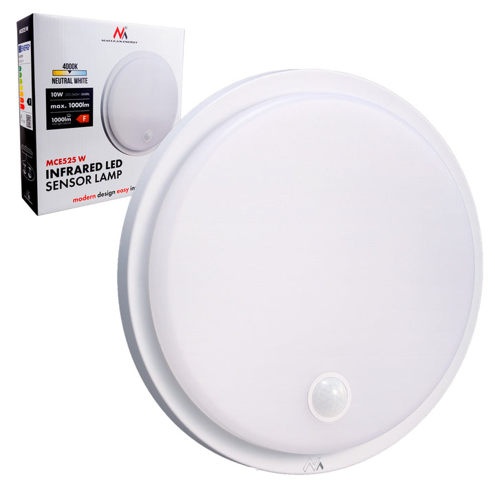 LED-Lampe mit Bewegungssensor Maclean, PIR-Sensor, Farbe Weiß, 10 W, IP65, 1000 lm, neutrale Farbe, MCE525 W