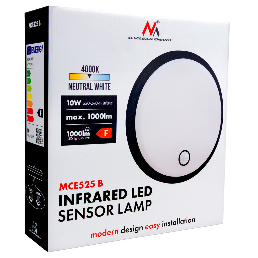 LED-Lampe mit Bewegungssensor Maclean, PIR-Sensor, Farbe Schwarz, 10 W, IP65, 1000 lm, neutrale Farbe, MCE525 B