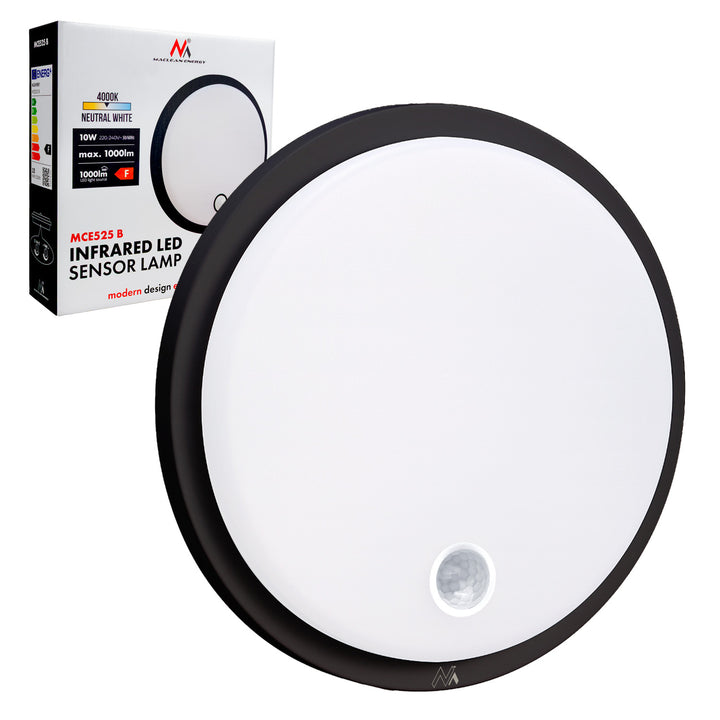 LED-Lampe mit Bewegungssensor Maclean, PIR-Sensor, Farbe Schwarz, 10 W, IP65, 1000 lm, neutrale Farbe, MCE525 B