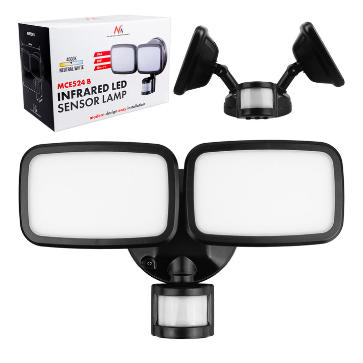 LED-Wandleuchte Maclean, mit PIR-Sensor, 20 W, 1500 lm, IP65, neutralweiß 4000 K, schwarz, MCE524 B