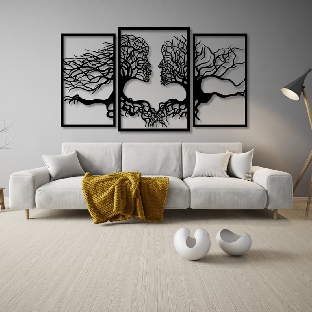 Eyoka durchbrochene Malerei, 3D-Wanddekoration, 3D-Gemälde "Baumgesichter" 120x67cm Schwarz