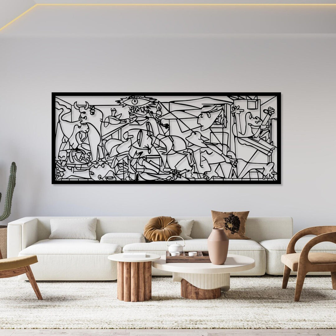 Durchbrochenes Gemälde, 3D Wanddekoration, 3D Gemälde "Guernica von Pablo Picasso" 80x32cm Schwarz