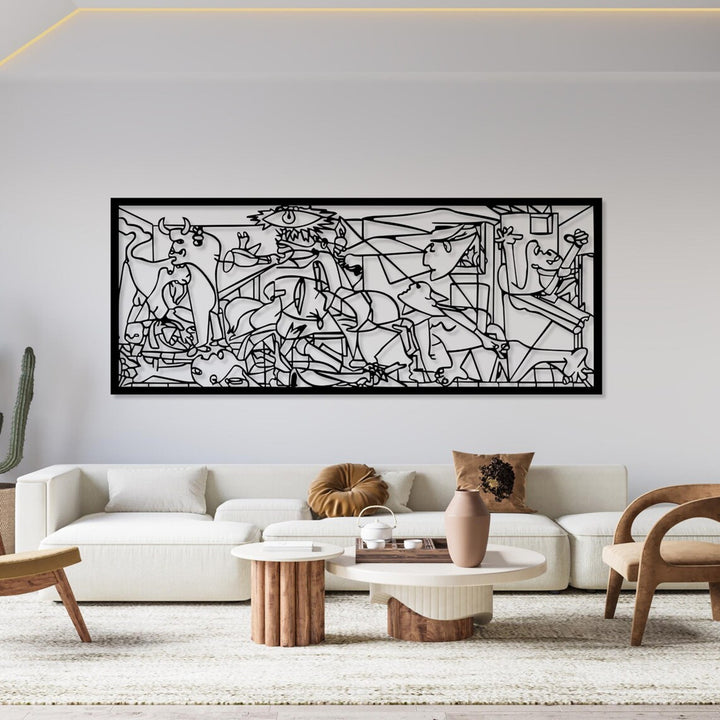 Durchbrochenes Gemälde, 3D Wanddekoration, 3D Gemälde "Guernica von Pablo Picasso" 80x32cm Schwarz