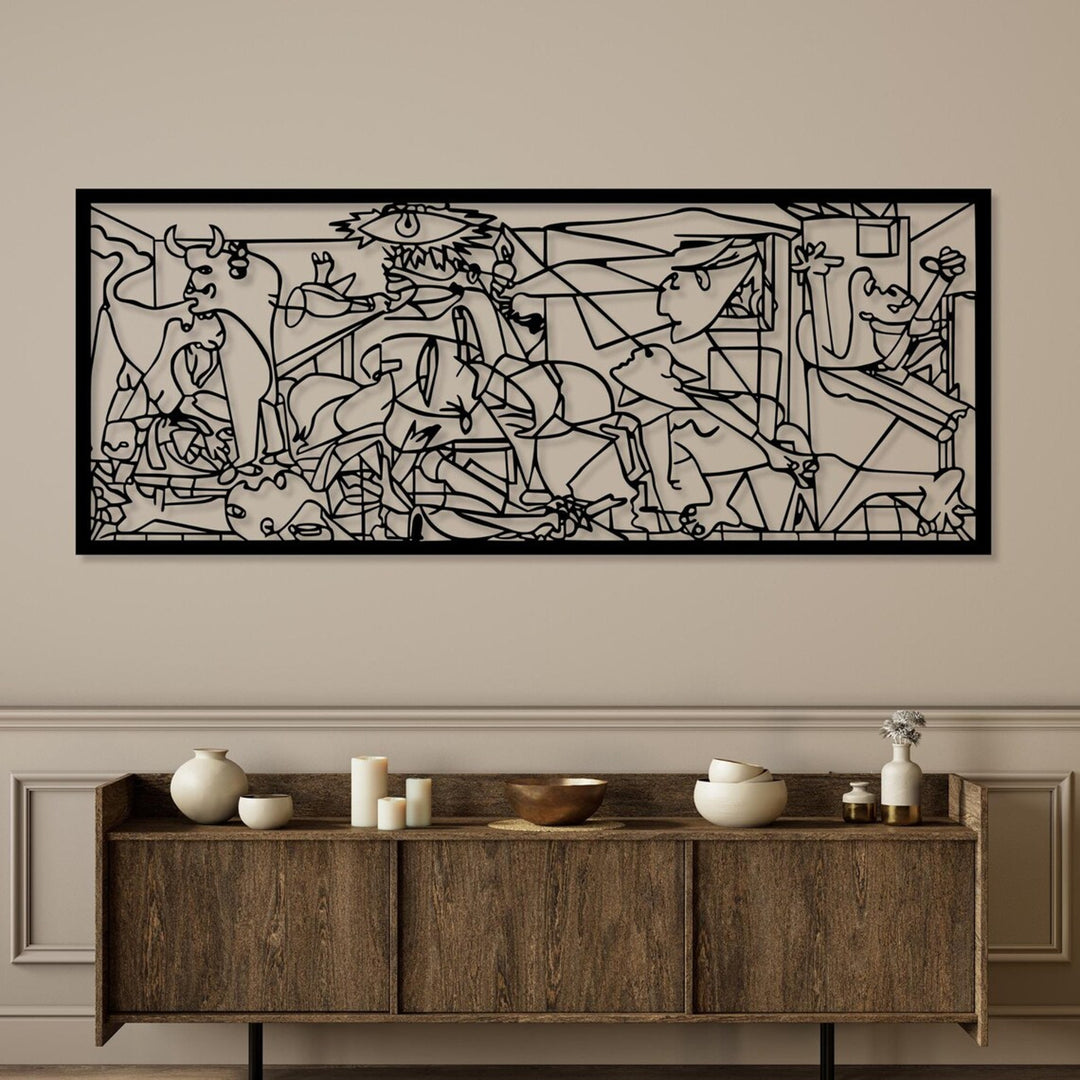 Durchbrochenes Gemälde, 3D Wanddekoration, 3D Gemälde "Guernica von Pablo Picasso" 80x32cm Schwarz