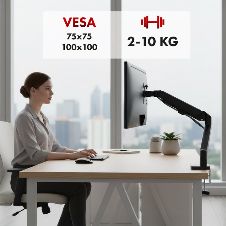 Maclean Monitorhalterung, Gasfeder, 17"-32", 2-10kg, schwarz, MC-133