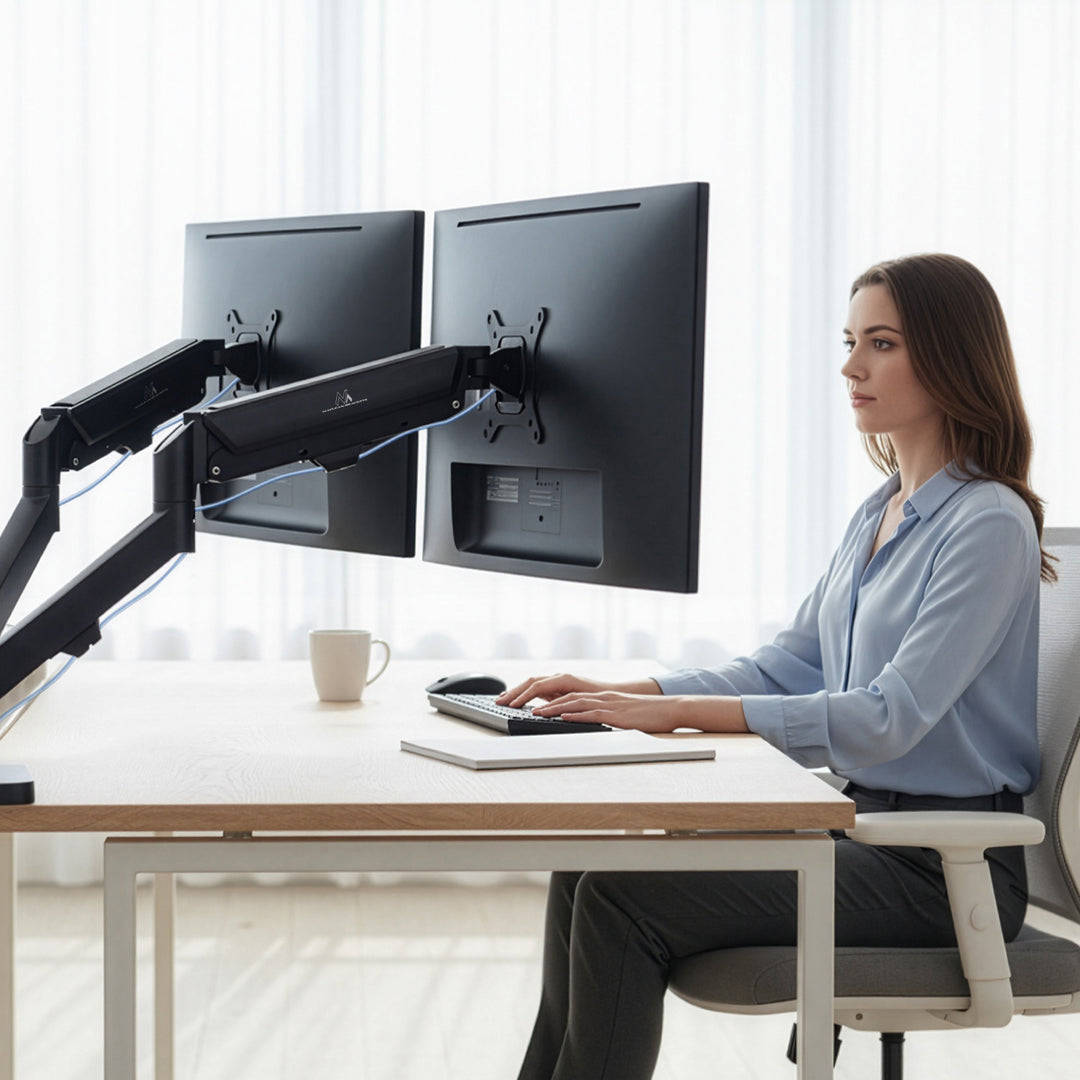 Halterung für 2 Maclean-Monitore, Gasfeder, 17"-32", 2-10kg, schwarz, MC-134