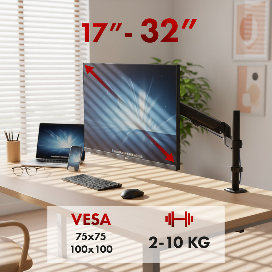 Maclean Monitorhalterung, Gasfeder, 17"-32", 2-10kg, schwarz, MC-135