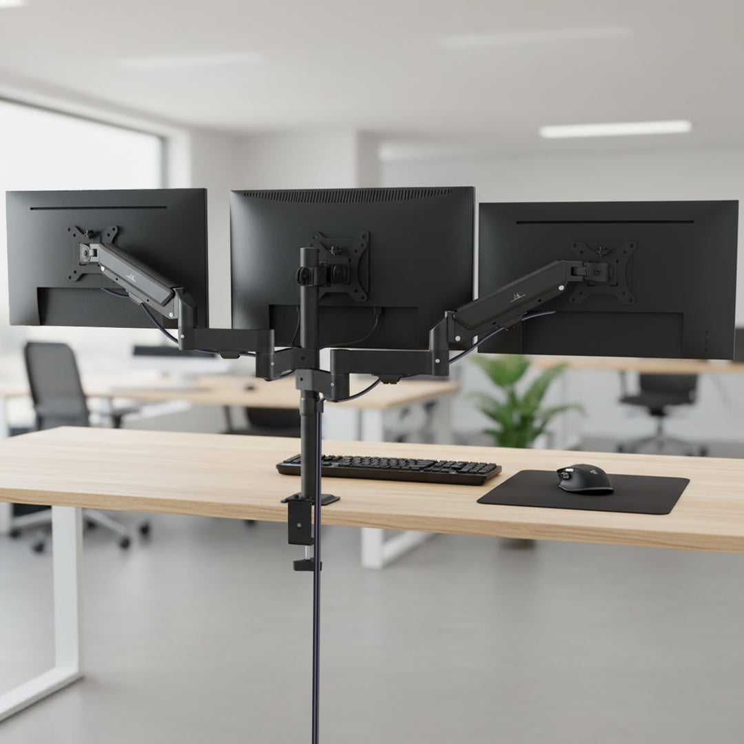Halterung für 3 Maclean-Monitore, Gasfeder, 17"-27", 2-8kg, schwarz, MC-137