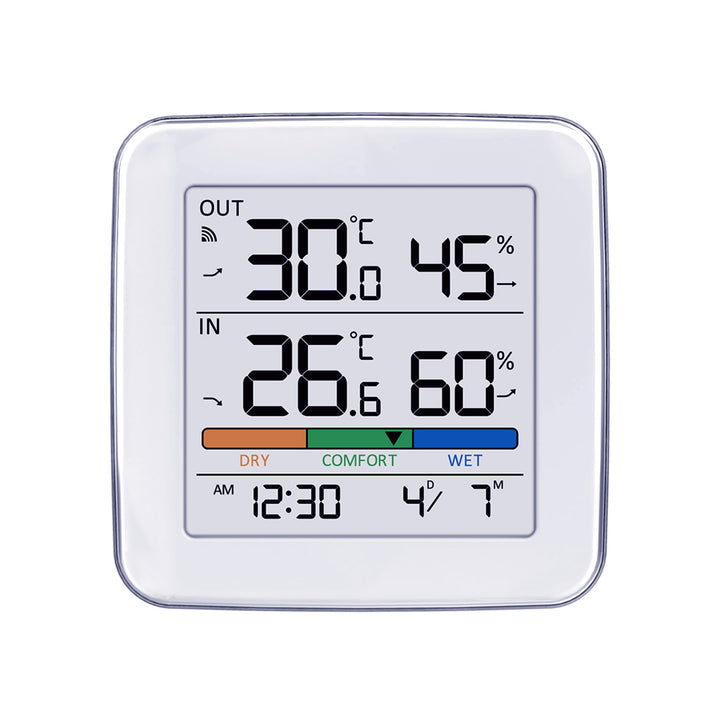 Drahtlose Wetterstation GreenBlue, Temperatur + Luftfeuchtigkeit IN/OUT, Uhr + Alarm + Datum, wahlweise °C / °F, Reichweite bis zu 60 m, GB169