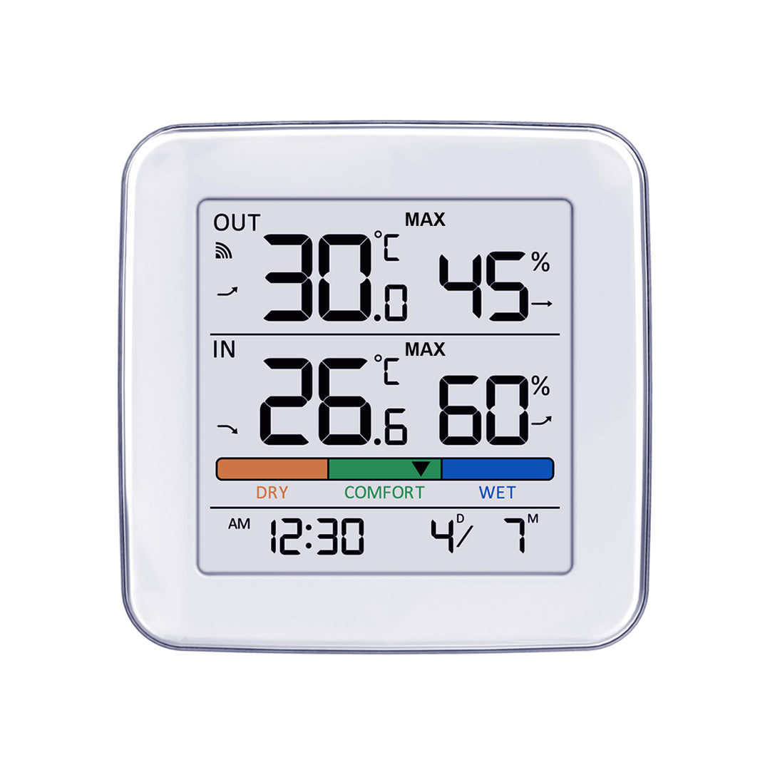 Drahtlose Wetterstation GreenBlue, Temperatur + Luftfeuchtigkeit IN/OUT, Uhr + Alarm + Datum, wahlweise °C / °F, Reichweite bis zu 60 m, GB169