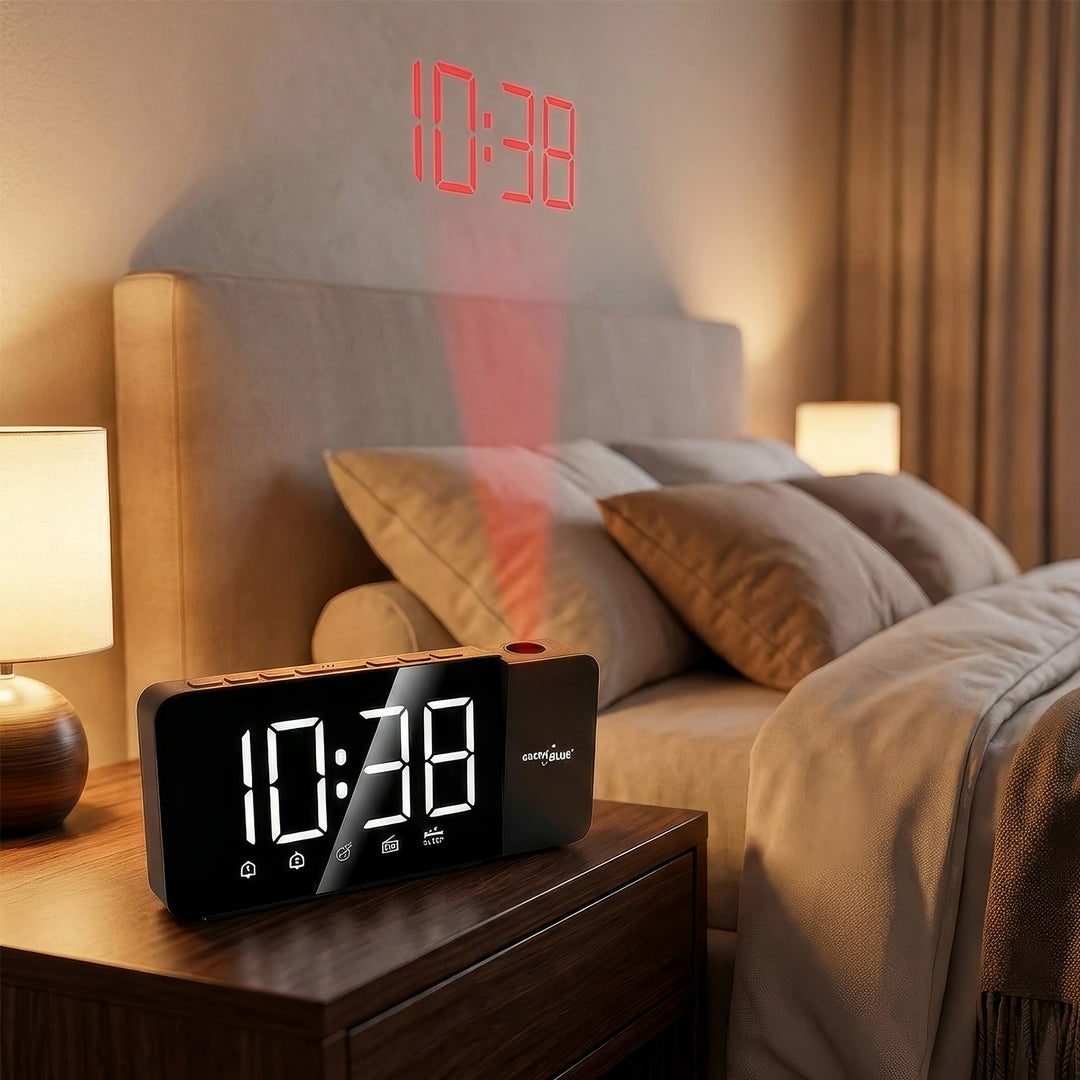 Digitaler LED-Radiowecker mit GreenBlue-Projektor, FM-Radio, Alarm, 12/24-Stunden-Anzeige, Stromversorgung über USB 5 V DC + CR2032, GB172