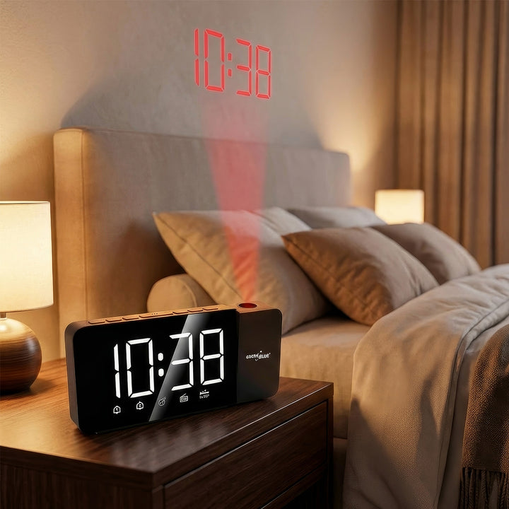 Digitaler LED-Radiowecker mit GreenBlue-Projektor, FM-Radio, Alarm, 12/24-Stunden-Anzeige, Stromversorgung über USB 5 V DC + CR2032, GB172