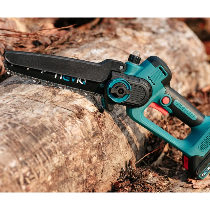 NEVIQ Akku-Kettensäge, 8'' Schiene, 500W, bürstenloser Motor, LX8303