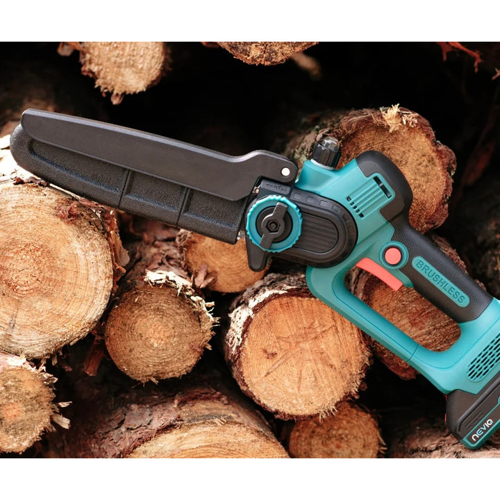 NEVIQ Akku-Kettensäge, 8'' Schiene, 500W, bürstenloser Motor, LX8303