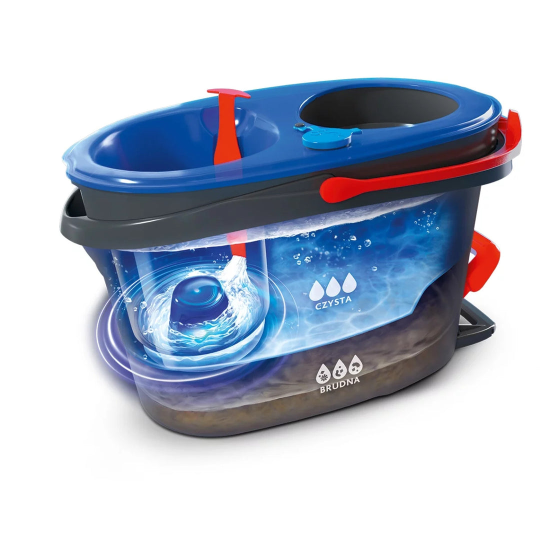 Vileda Rotationsmopp, zwei Kammern, Zentrifugationssystem, klappbare Stange, einfache Reinigung von Ecken, Turbo H2prO