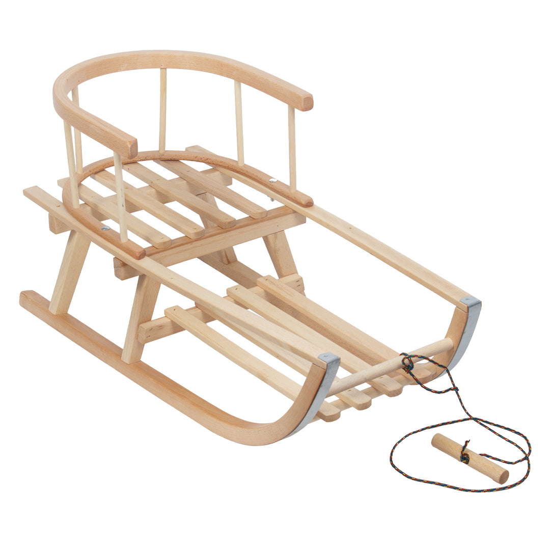 GreenBlue Holzschlitten, Rückenlehne, Sitz, Schnur, bis zu 100 kg, GB159