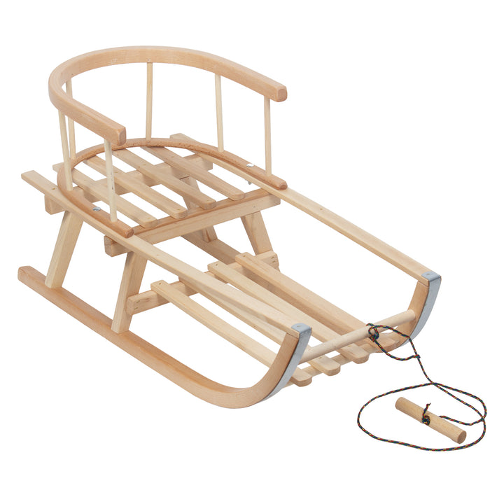 GreenBlue Holzschlitten, Rückenlehne, Sitz, Schnur, bis zu 100 kg, GB159