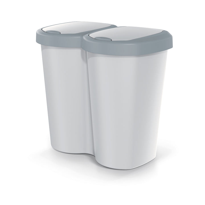 Abfallkorb Compacta B Duo, grau/aschgrau, Fassungsvermögen 40L, ein Fach, zwei Deckel, Wandmontage, NDBS40-429U_427C