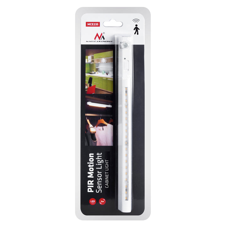 Maclean LED-Lampe, mit beweglichem Sensor, Haken, ON/OFF/AUTO, Temp. 4000K, Reichweite 3m, MCE235 + 3x Varta Industrial AAA Alkalibatterien
