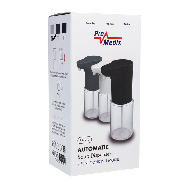 Promedix automatischer Spender, Spenderbehälter für Flüssigseifen, Desinfektionsflüssigkeiten, 300ml, weiß, PR-540 W + 4 Varta Industrial AA Batterien