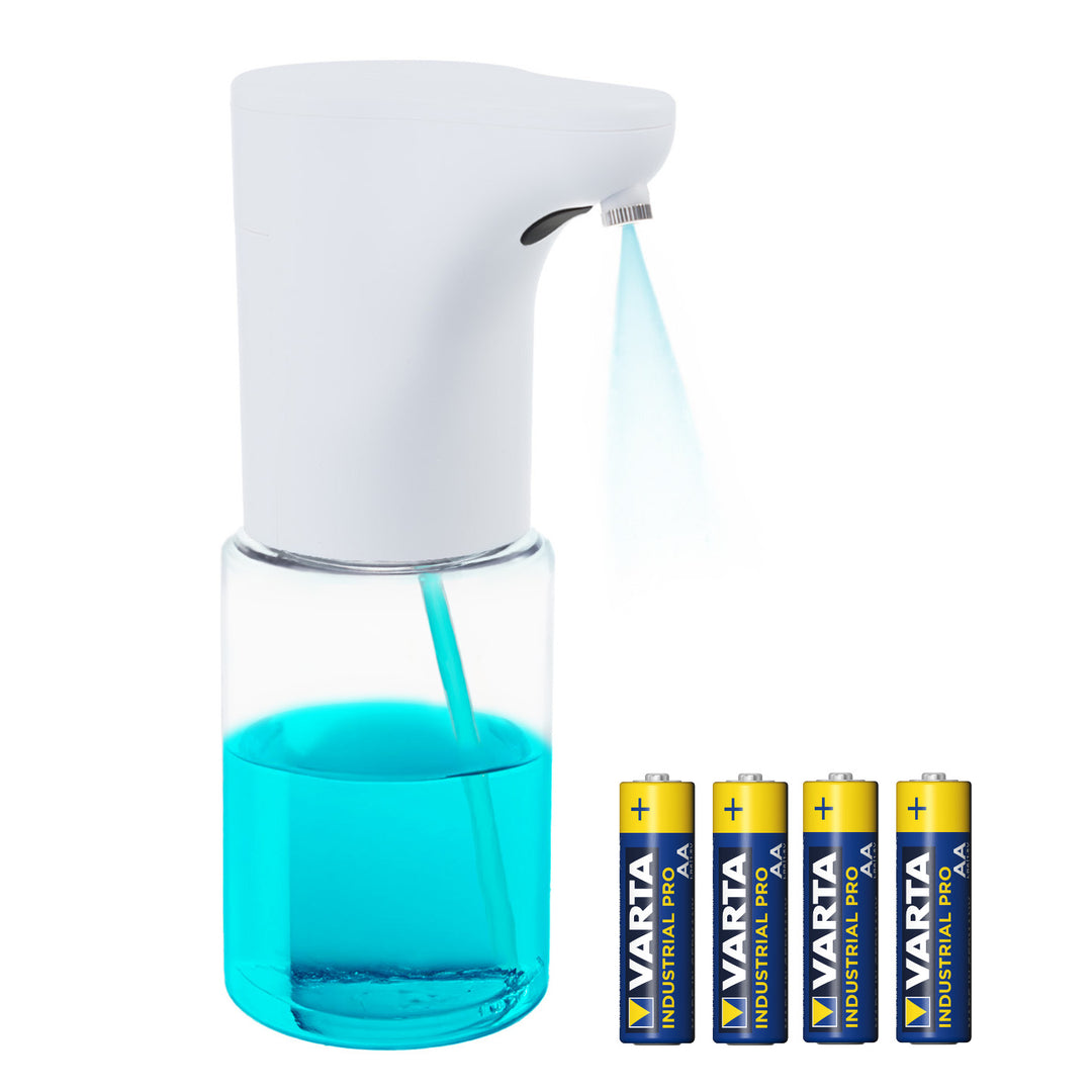 Promedix automatischer Spender, Spenderbehälter für Flüssigseifen, Desinfektionsflüssigkeiten, 300ml, weiß, PR-540 W + 4 Varta Industrial AA Batterien