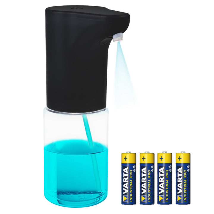 Promedix automatischer Spender, Spenderbehälter für Flüssigseifen, Desinfektionsflüssigkeiten, 300ml, schwarz, PR-540 B + 4 AA Varta Industrial Batterien