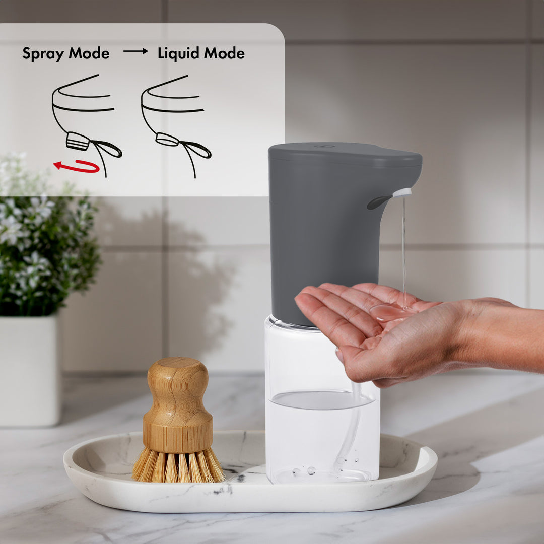 Promedix automatischer Spender, Spenderbehälter für Flüssigseifen, Desinfektionsflüssigkeiten, 300ml, grau, PR-540 GR + 4 Varta Industrial AA Batterien
