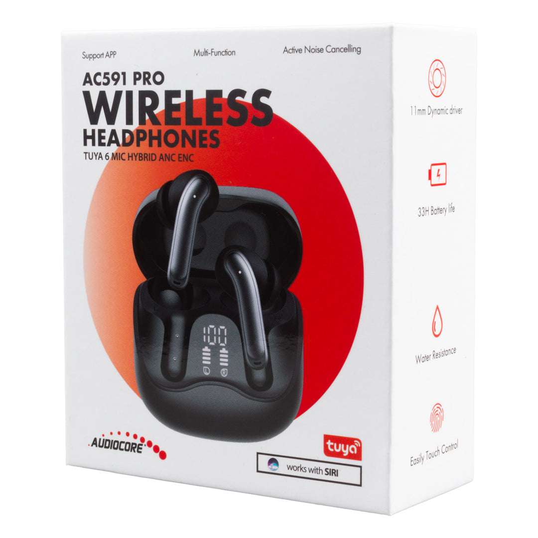 Audiocore Wireless-Kopfhörer, Hybrid-ANC, ENC, 6 Mikrofone, Ladecase, Tuya, AC591 PRO