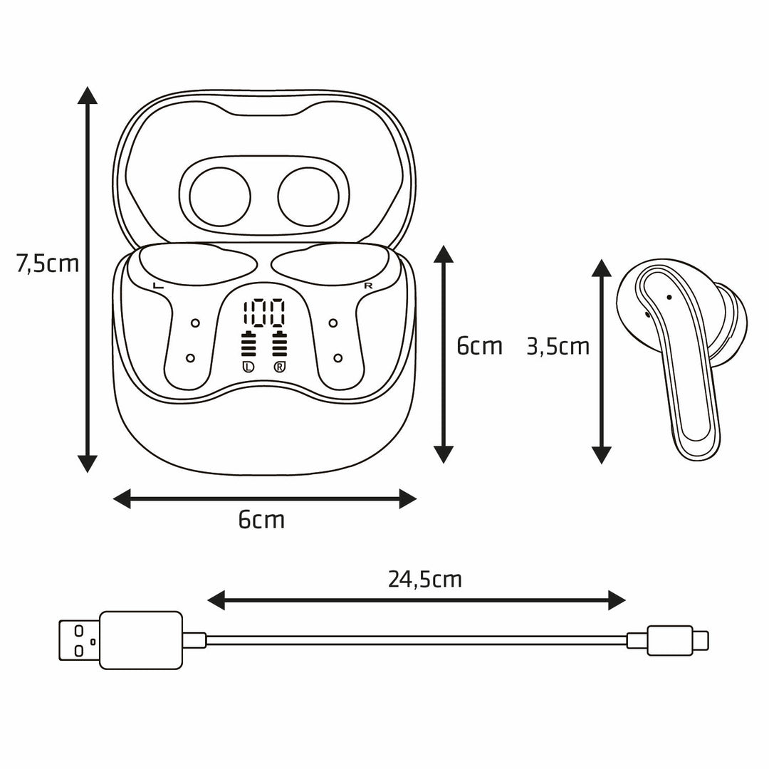 Audiocore Wireless-Kopfhörer, Hybrid-ANC, ENC, 6 Mikrofone, Ladecase, Tuya, AC591 PRO