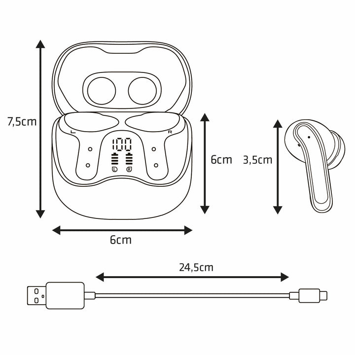 Audiocore Wireless-Kopfhörer, Hybrid-ANC, ENC, 6 Mikrofone, Ladecase, Tuya, AC591 PRO