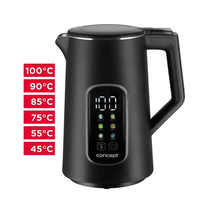 Concept Wasserkocher, 1,7 l, Temperaturregelung, LED-Display, Cool-Touch-Oberfläche, Wasserstandsanzeige, RK3385