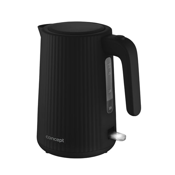 Concept Kunststoff-Wasserkocher, 1,7 l, geriffeltes Design, dreifaches Sicherheitssystem, Sedimentfilter, Wasserstandsanzeige, schwarz, RK2391