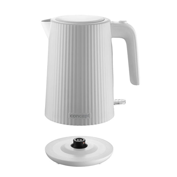 Concept Kunststoff-Wasserkocher, 1,7 l, geriffeltes Design, dreifaches Sicherheitssystem, Sedimentfilter, Wasserstandsanzeige, weiß, RK2390