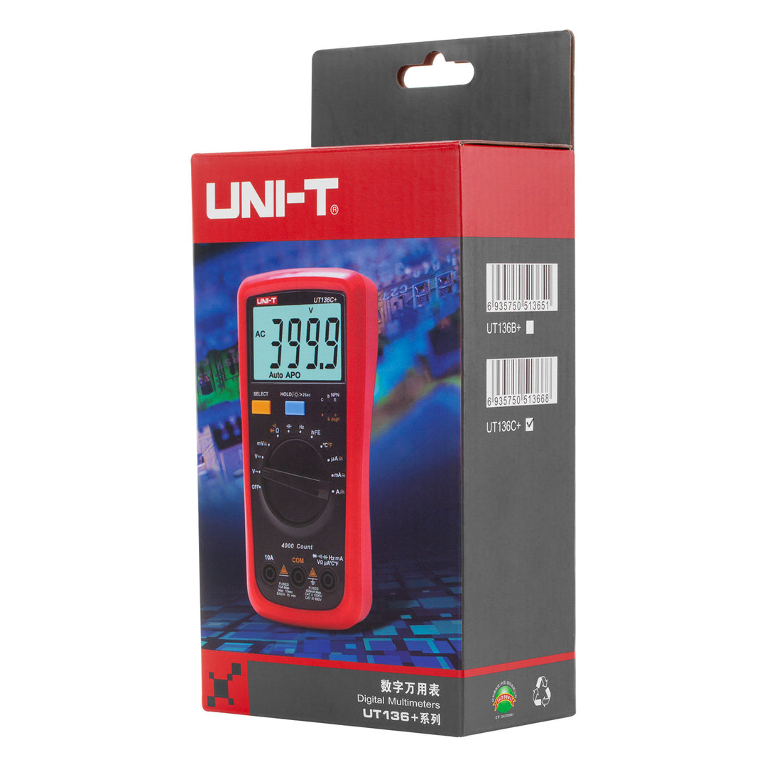 Uni-T Digitalmultimeter, Spannungs- und Strommessung, inklusive Messleitungen, Temperaturfühler, UT136C+