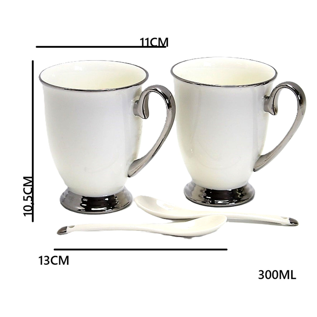 Weiße Becher 2pc Chrome Griffe, Teelöffel, Porzellan, Elegant, Königin Isabel