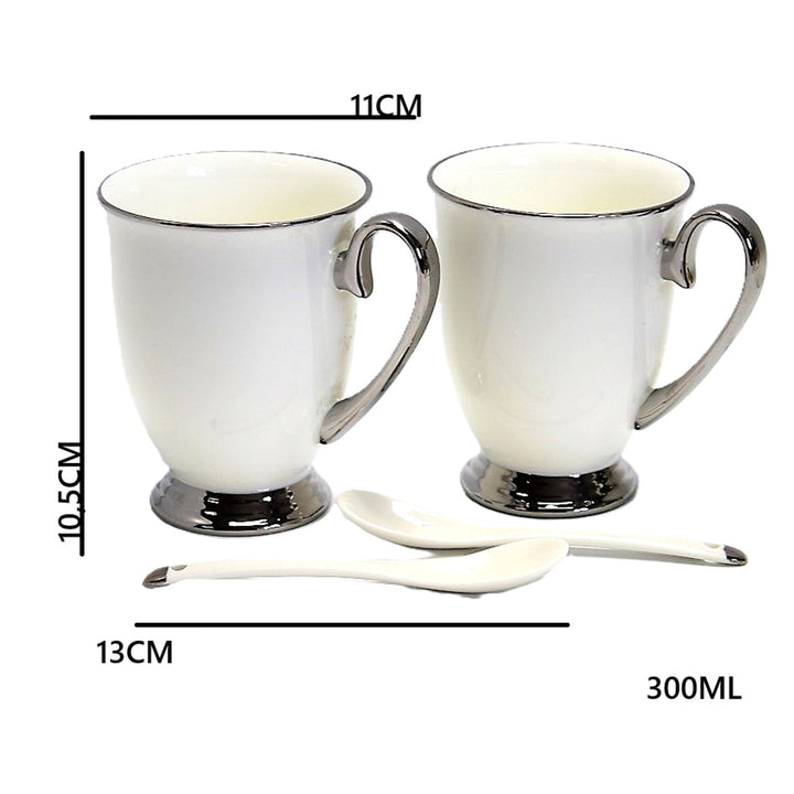 Weiße Becher 2pc Chrome Griffe, Teelöffel, Porzellan, Elegant, Königin Isabel