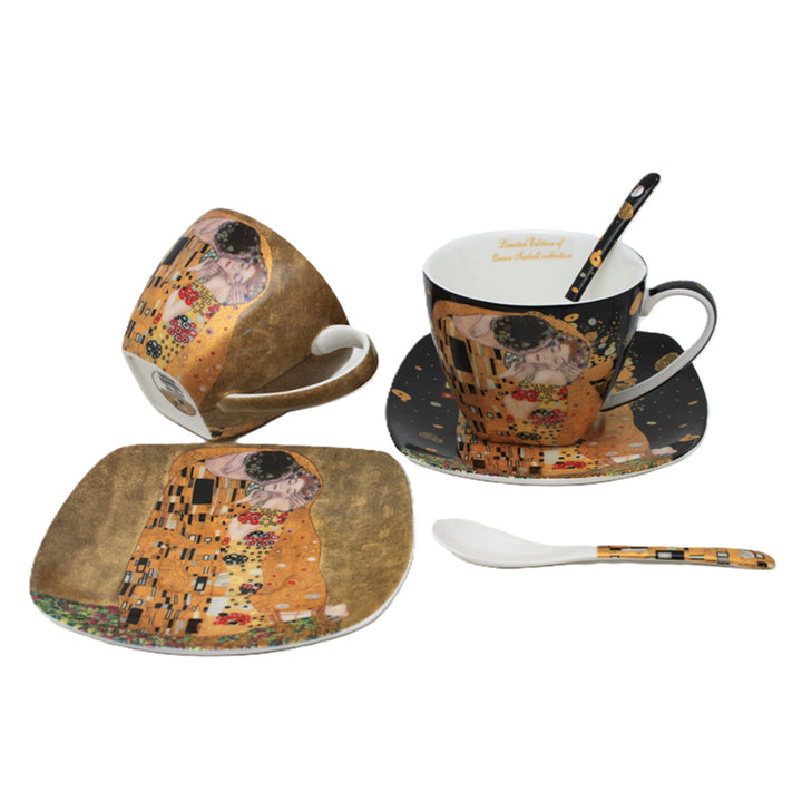 2er-Set Königin-Isabell-Porzellantassen, Klimt's Kiss-Motiv, Teelöffel, 250ml, W25KL60-2-19000