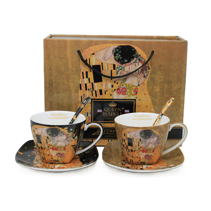 2er-Set Königin-Isabell-Porzellantassen, Klimt's Kiss-Motiv, Teelöffel, 250ml, W25KL60-2-19000