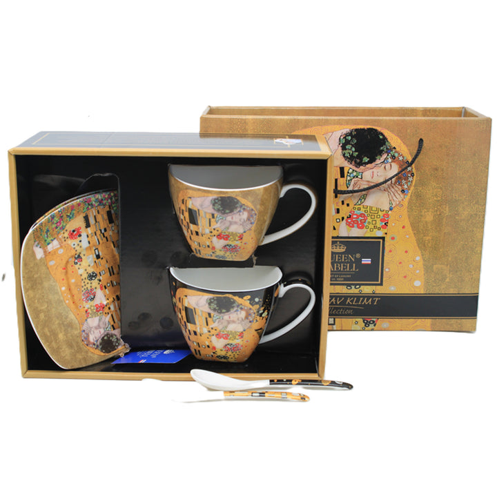 2er-Set Königin-Isabell-Porzellantassen, Klimt's Kiss-Motiv, Teelöffel, 250ml, W25KL60-2-19000