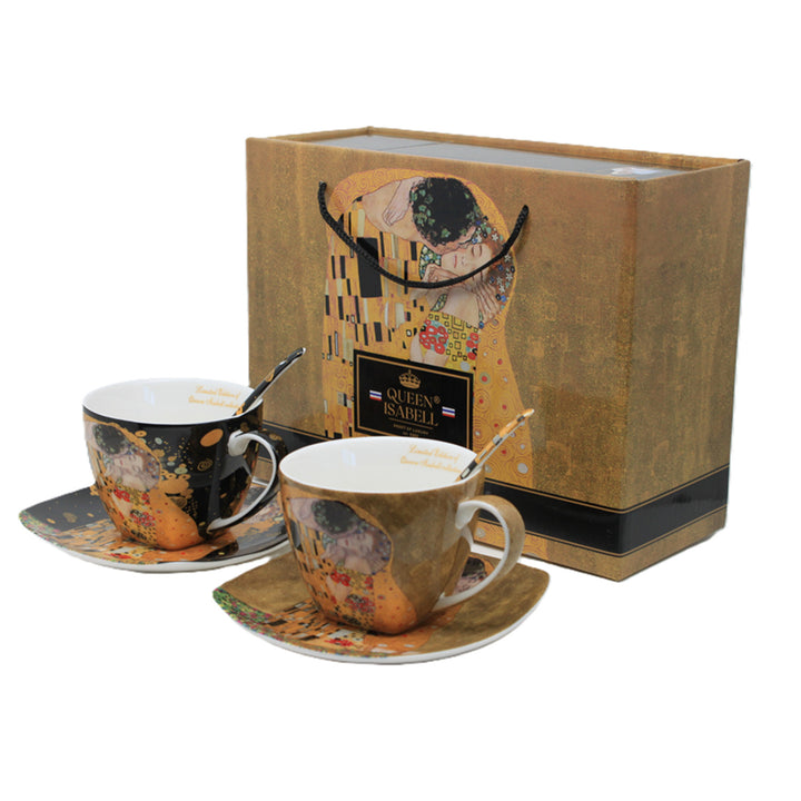 2er-Set Königin-Isabell-Porzellantassen, Klimt's Kiss-Motiv, Teelöffel, 250ml, W25KL60-2-19000