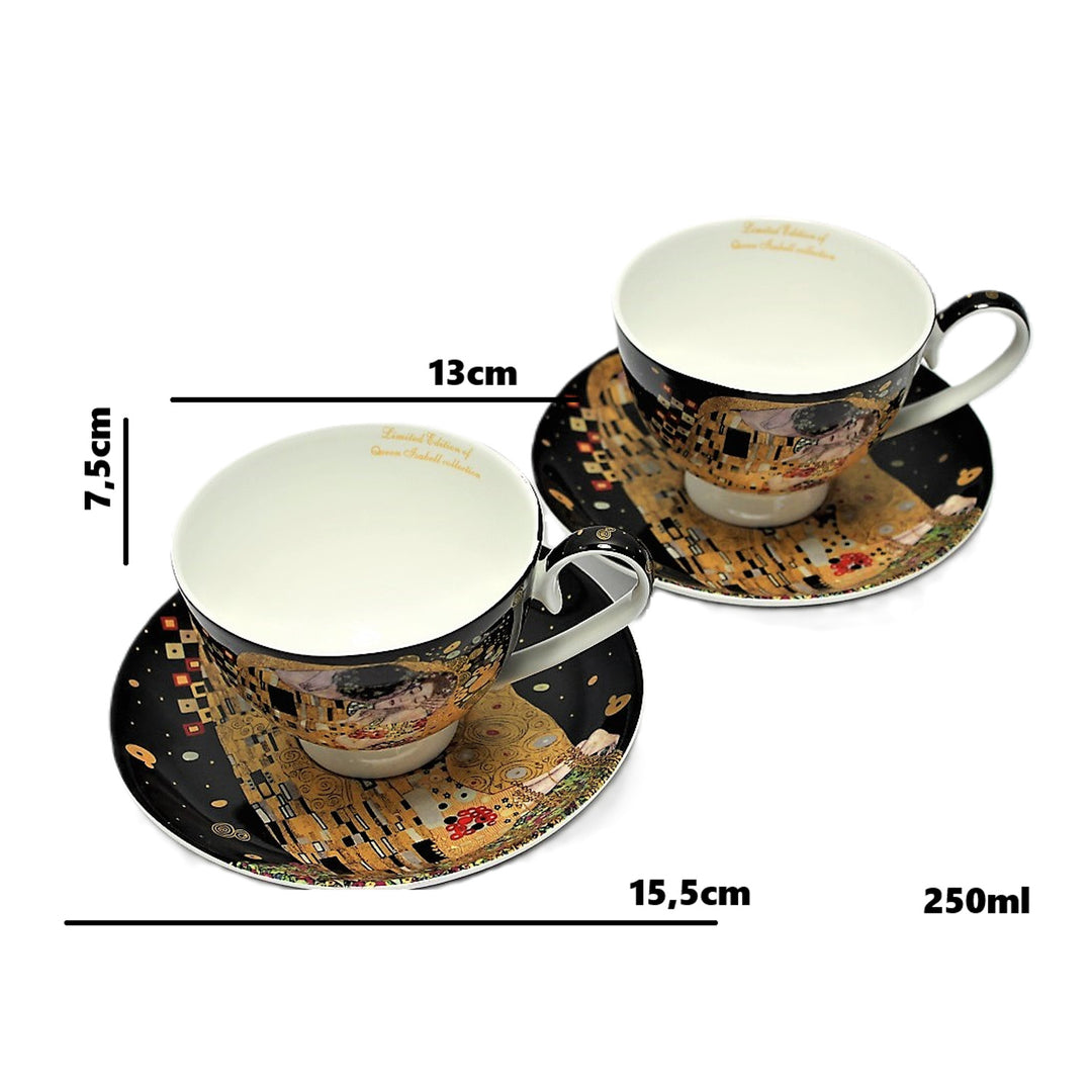 2er-Set Königin-Isabell-Porzellantassen, Klimt's Kiss-Motiv, 250ml, W8KL356-22383