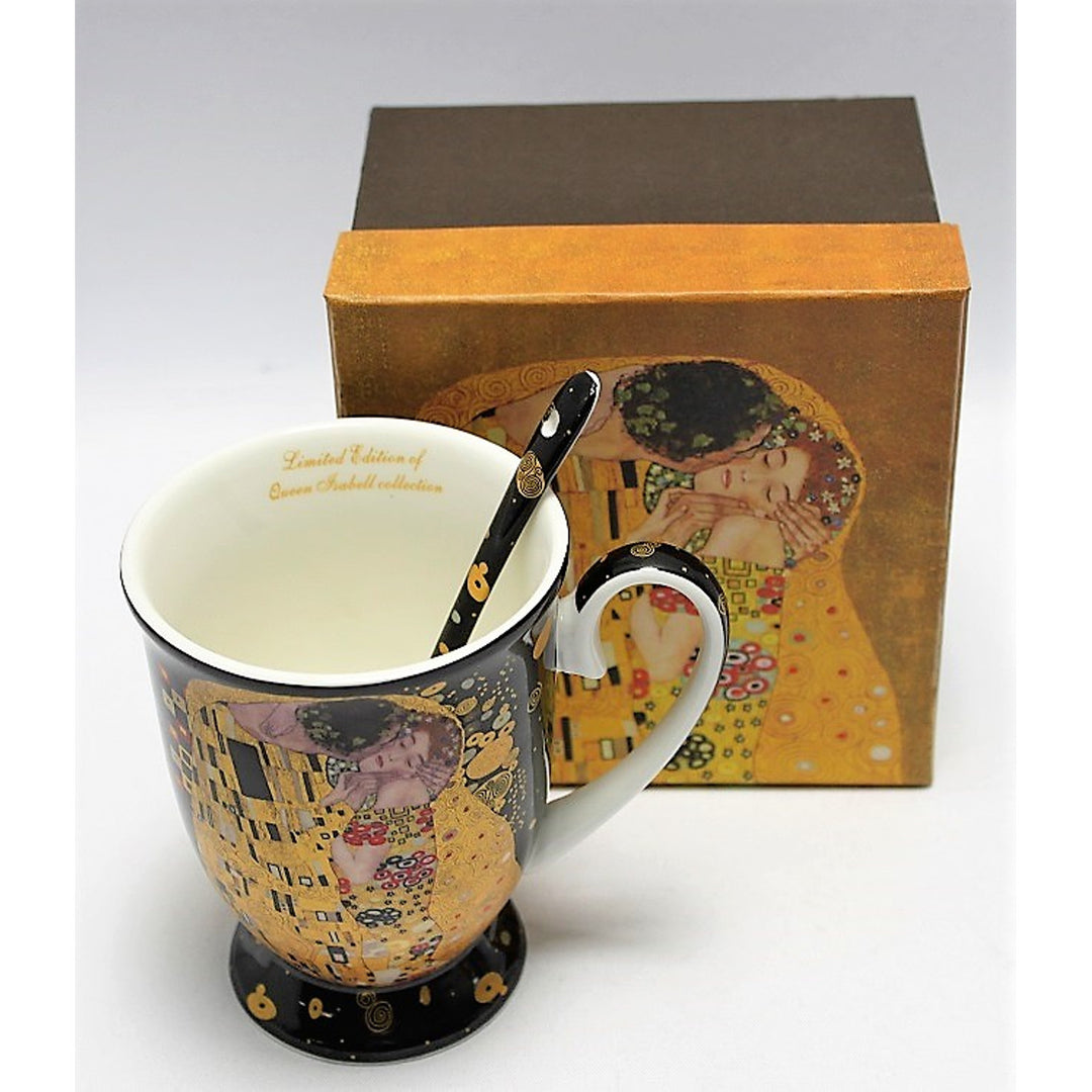 Königin Isabel Porzellanbecher mit Löffel, Löffel, Klimt Kiss Motiv, 300ml, W9KL338-09121