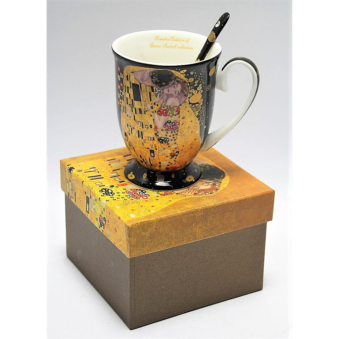 Königin Isabel Porzellanbecher mit Löffel, Löffel, Klimt Kiss Motiv, 300ml, W9KL338-09121