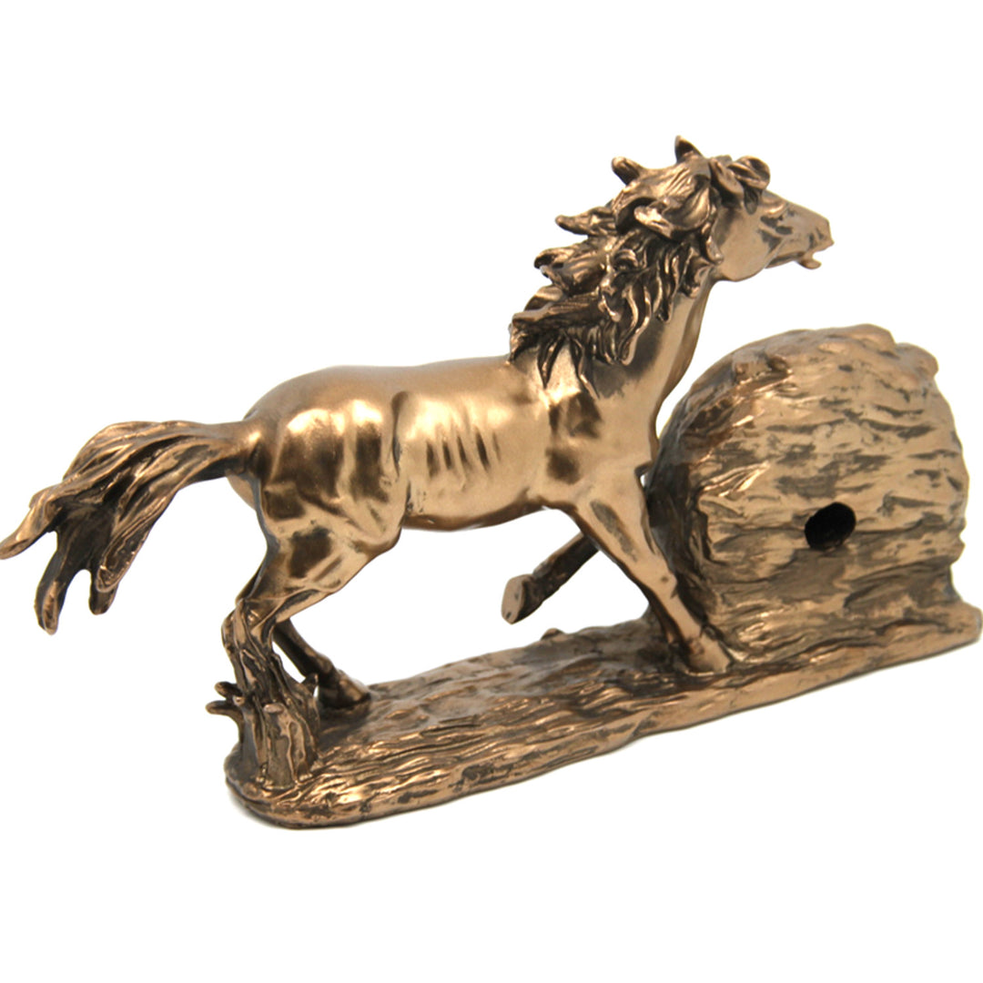 Galoppierende Pferdefigur, Uhr, braune Tischdekoration, Königin Isabel