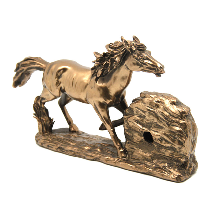 Galoppierende Pferdefigur, Uhr, braune Tischdekoration, Königin Isabel