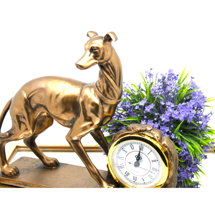 Hundefigur, Karte, Uhr, Bronze Dekorative Skulptur, Königin Isabel