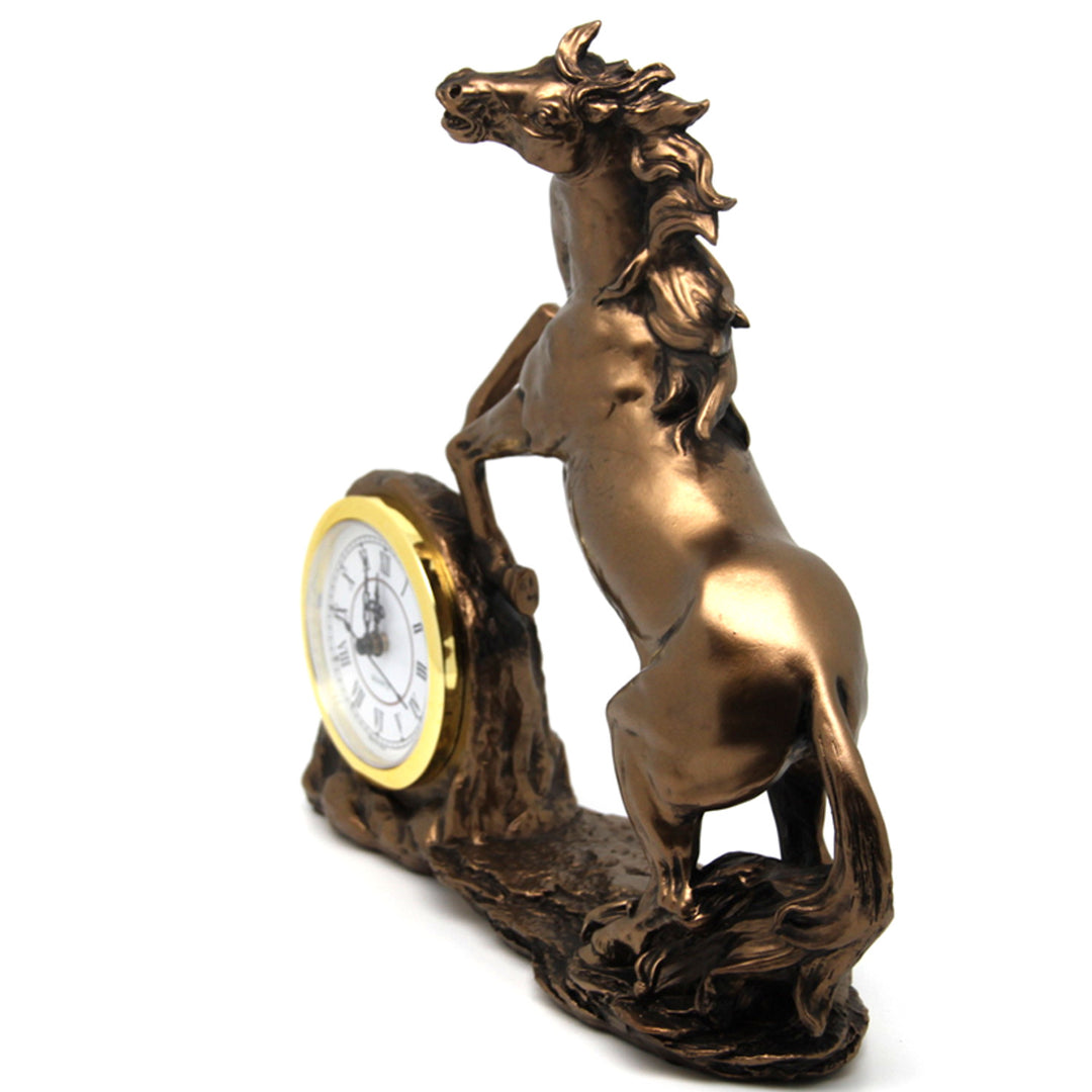 Steigendes Pferd, Uhr, Bronzeskulptur, römische Ziffern, Königin Isabel